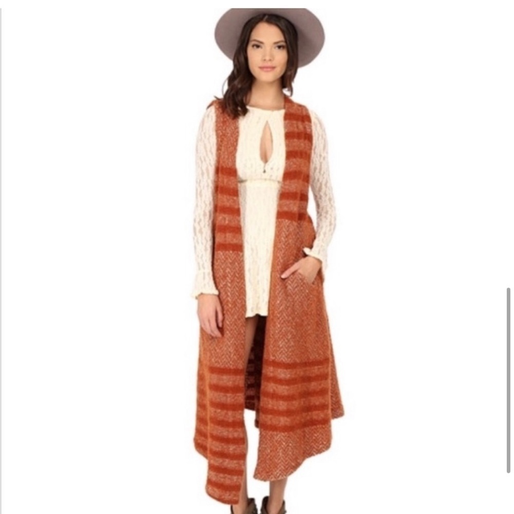 Free people Sz M floor length sweater cardigan sleeveless pockets wool blend - Picture 1 of 15